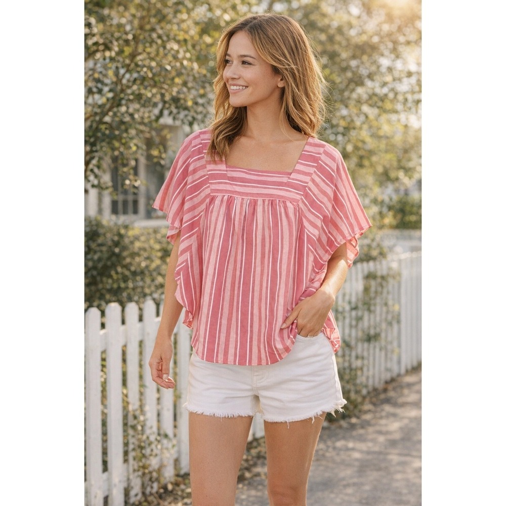 Tommy Hilfiger Women's Top Pink XS Flutter Sleeve Peasant Blouse Boho Summer